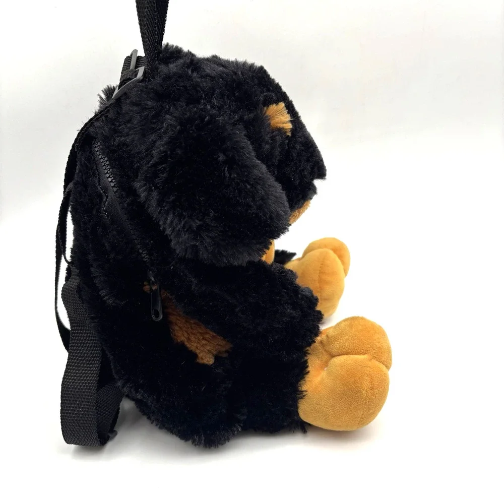 2016 Calplush Rottweiler Dog Black & Brown Super Soft Kids Backpack 14x8x3